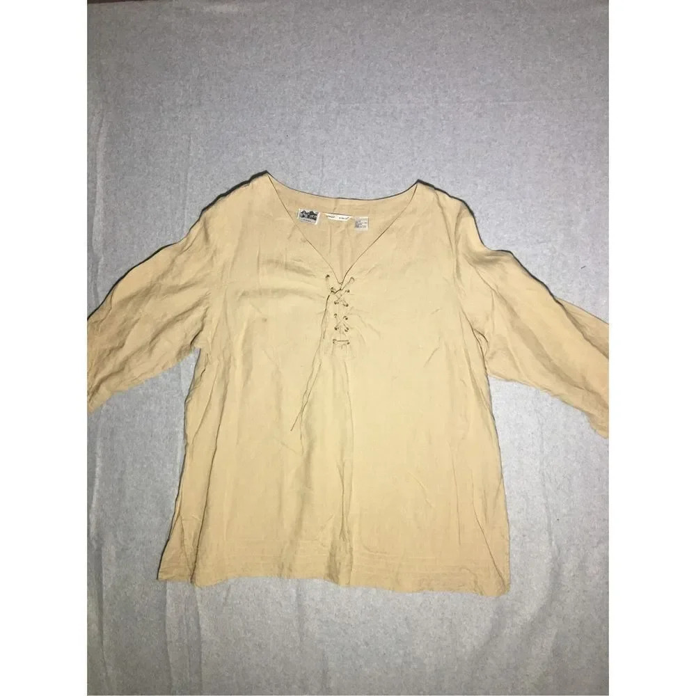 Womens Edwards Women Blouse Size 1X Irish Linen Vintage Tie Detail Cottagecore